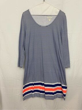 Lilly Pulitzer Navy and White Striped Scoop Neck Dress with Coral Hem Stripes